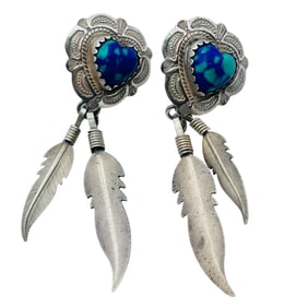 Navajo QT Turquoise Sterling Dangle Earrings 6.12 G