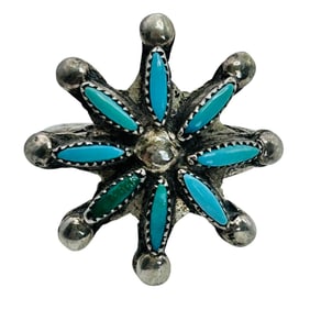 Zuni Sterling Needlepoint Turquoise Ring Sz 5.5, 3.1 G