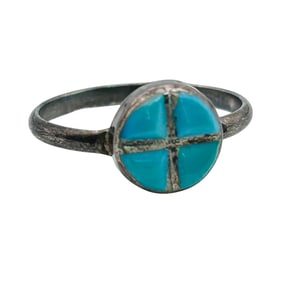 Navajo Turquoise Signed EZR Ring Size 4, 1.2 G