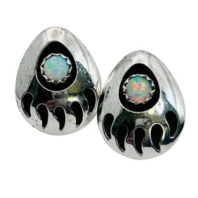Southwest RGF Opal Sterling Bear Claw Earrings 2.02 G