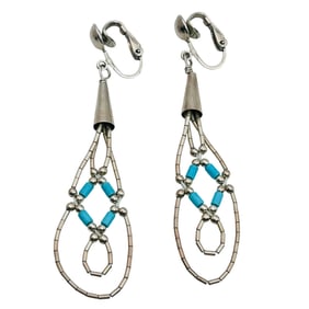 Southwest Sterling Clip On Turquoise Earrings 4.45 G