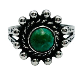 Navajo Sterling MALACHITE Ring Band Markings Size 7, 3.72 G