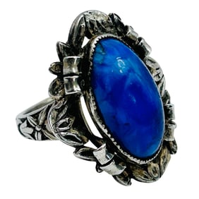 Southwest Lapis Lazuli Sterling Oval Ring Size 5, 6.06 G