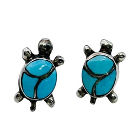 Southwest Sterling Turquoise Turtle Stud Earrings 1.46 G