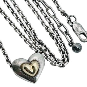 Joseph Esposito 14K And Sterling Heart Pendant Cable Chain Necklace 7.4 G