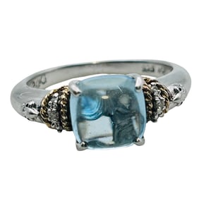 Phillip Gavriel Topaz And Diamond 18k Roped Gold Sterling Ring Size 7, 3.32 G