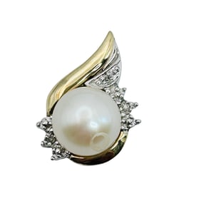 10K Gold, Pearl And Diamond Sterling Pendant 2.04 G