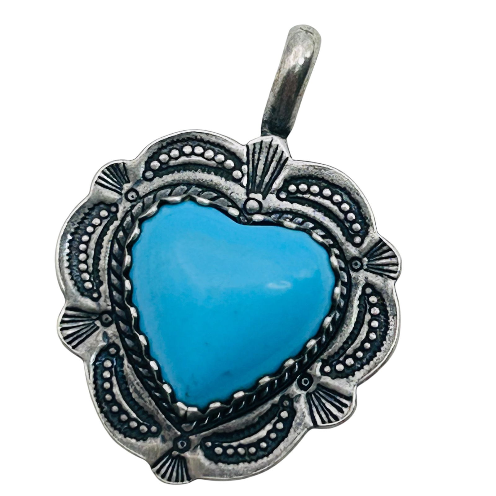 Clyde Duneier Sterling Turquoise Heart Pendant 3.66 G (1 of 5)