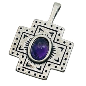 Clyde Duneier Sterling Cross Amethyst Pendant 5.26 G