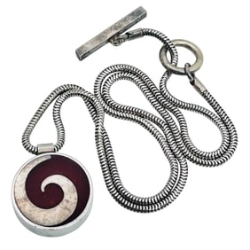 Victoria Varga, Sterling Red Swirl Pendant, Snake Chain Toggle Clasp Necklace 12.9 G