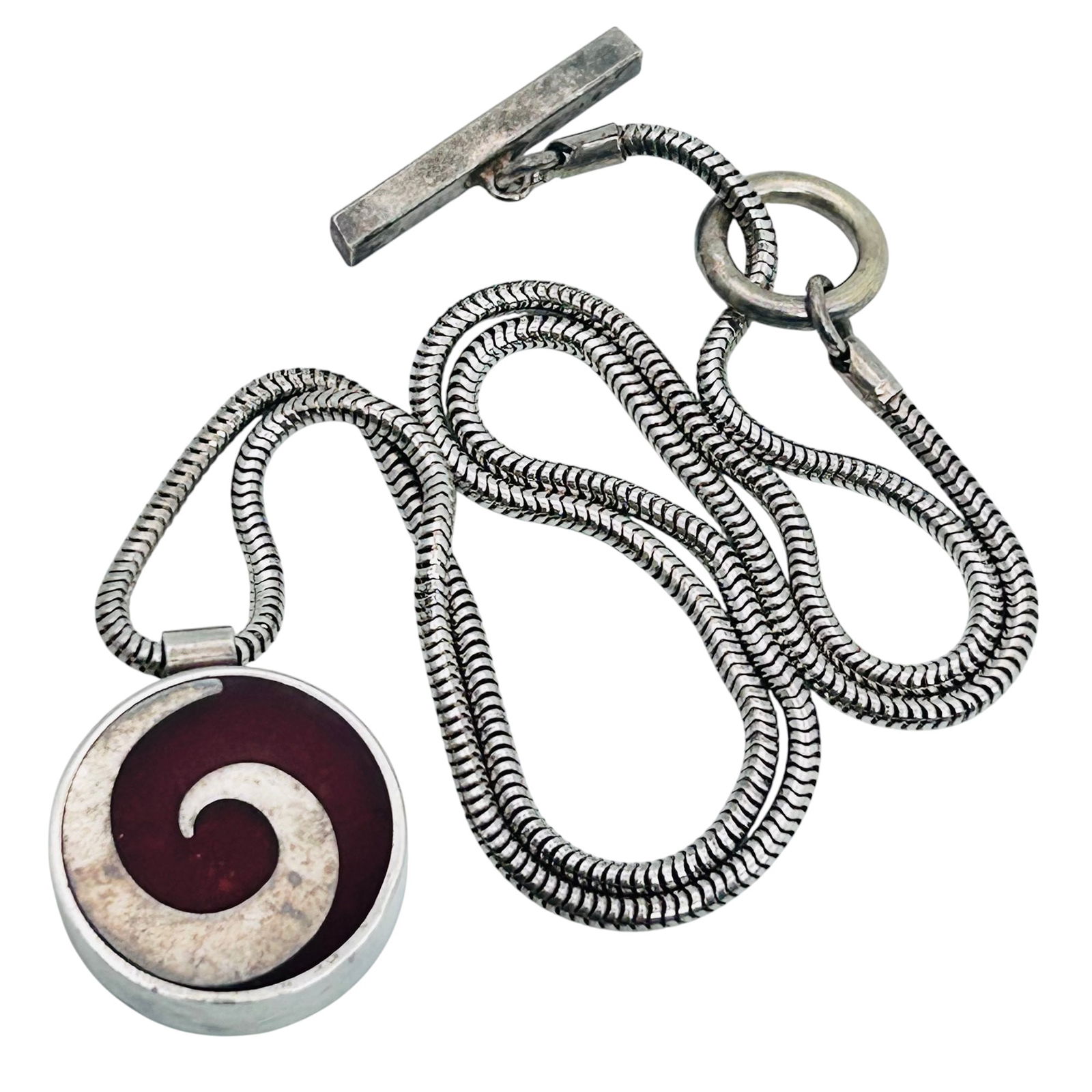 Victoria Varga, Sterling Red Swirl Pendant, Snake Chain Toggle Clasp Necklace 12.9 G (1 of 6)