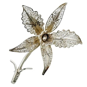 Portugal Topazio Sterling Filigree Flower Brooch 7.94 G