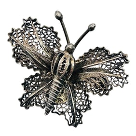Portugal TOPAZIO Sterling Filigree Butterfly Brooch 4.35 G