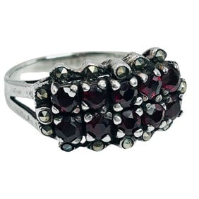 Garnet Marcasite Sterling Clustering Size 6, 5.15 G