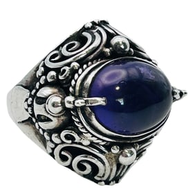 Amethyst Ornate Sterling Statement Ring Size 7.5, 17.18 G