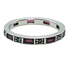 Garnet Marcasite Sterling Band Size 9.5, 3.35 G
