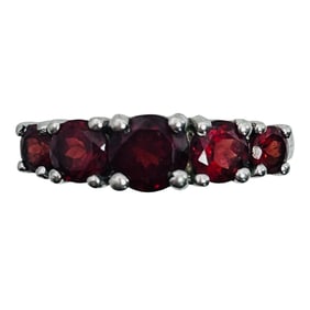 Garnet Five Stones Sterling Ring Size 7, 3.1 G