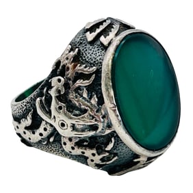 Green ONYX Sterling Dragon Ring Band Size 4.5, 9 G
