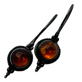 Amber Sterling Hook Earrings 2.81 G