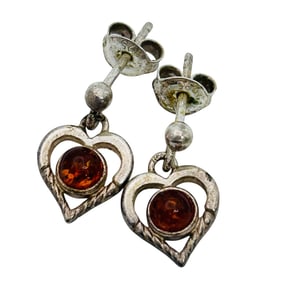 Amber Heart Dangle Pushback Earrings 1.68 G