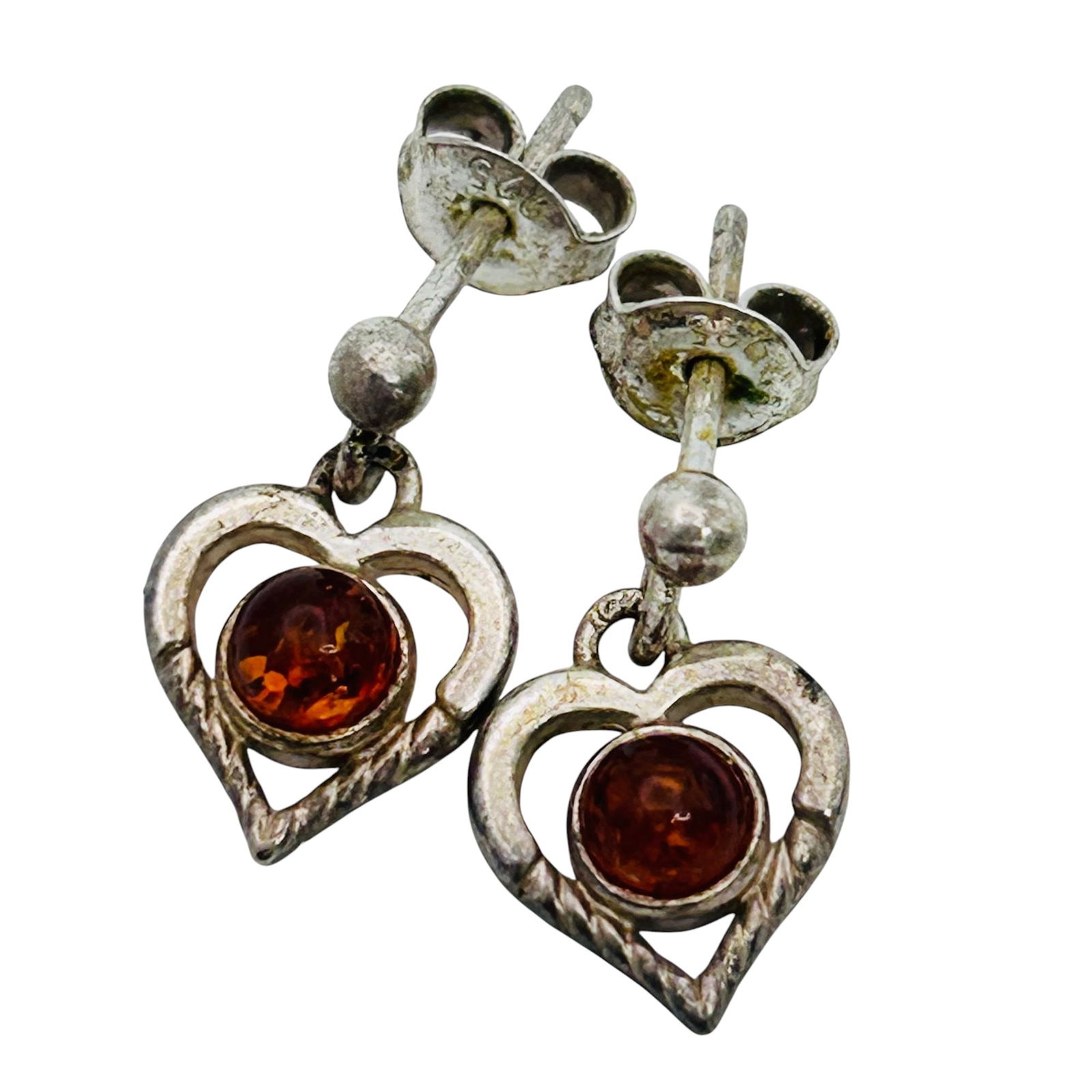 Amber Heart Dangle Pushback Earrings 1.68 G (1 of 4)