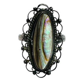 Vintage Southwest Abalone Signed LRG Ring Size 6.5, 3.56 G