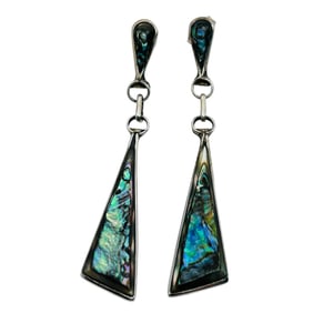 Zuni Angela Gasper Sterling Abalone Dangle Earrings 3.59 G