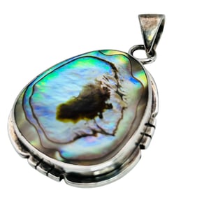 Southwest Signed CT Abalone Sterling Pendant 7.75 G
