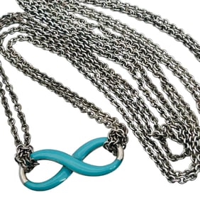 Tiffany And Co. Sterling Blue Enamel Infiniti Double Cable Chain Necklace 5.39 G