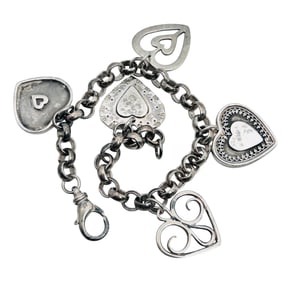 Sterling Signed Heart Charm Bracelet 27.02 G