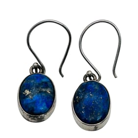Lapis Lazuli Signed SG Silver Sterling Oval Hook Back Earrings 6.48 G