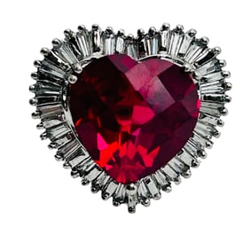 PM Ruby And White Sapphire Sterling Heart Ring Size 7, 6.57 G