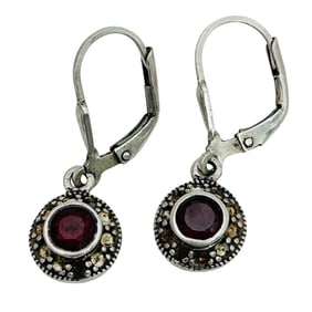 Garnet Sterling Hinged Back Earrings 2.7 G