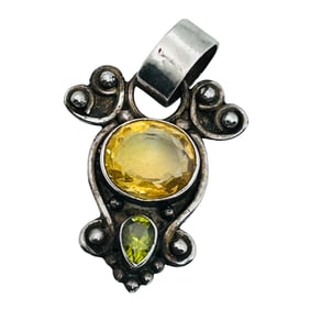 Vintage Citrine And Emerald Pendant 6.78 G