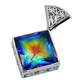 Sajen Mystic Quartz Sterling Square Cup Pendant 6.32 G