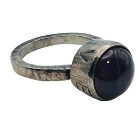 Signed, Amethyst Round Set Ring, Engraved LOVE On Band Size 5, 5.35 G