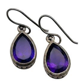 Amethyst Teardrop Dangle Earrings 4.97 G