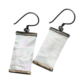 Mother Of Pearl, Sterling Hook Earrings 4.18 G
