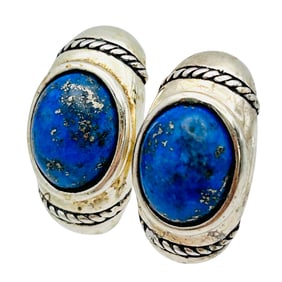 Lapis Lazuli SU Sterling Oval Pushback Earrings 5.46 G