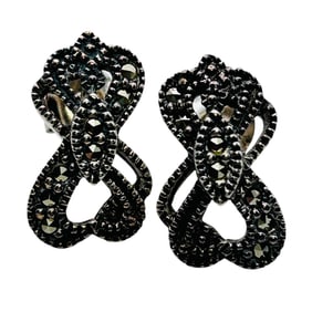 Marcasite Sterling Pushback Earrings Bow Shape, 3.24 G