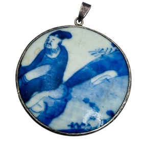 Sterling Vintage White Shard Porcelain Chinese Pendant 18.96 G