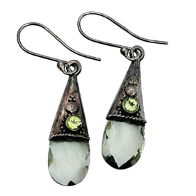 YS Sterling Peridot And Green Amethyst Dangle Earrings 4.32 G