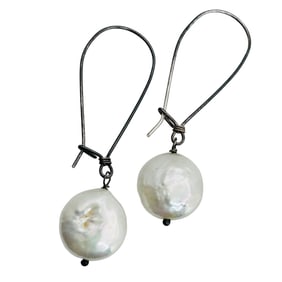 Mother Of Pearl Disk, Sterling Hoops 3.5 G