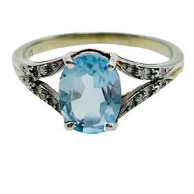 CI Topaz And Sterling Tiny Diamond Band Size 8, 2.34 G