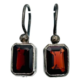 Garnet Sterling Hook Back Earrings 2.75 G