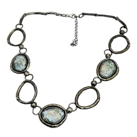 PZ Israel, Roman Glass Sterling Round Linked Necklace 33.68 G