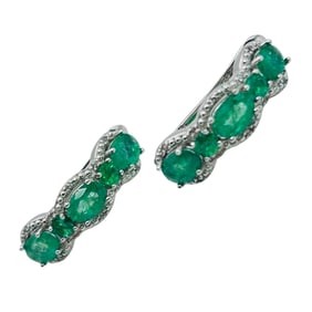 Emerald 3.53 CT Sterling Hinged Hoops 7.39 G