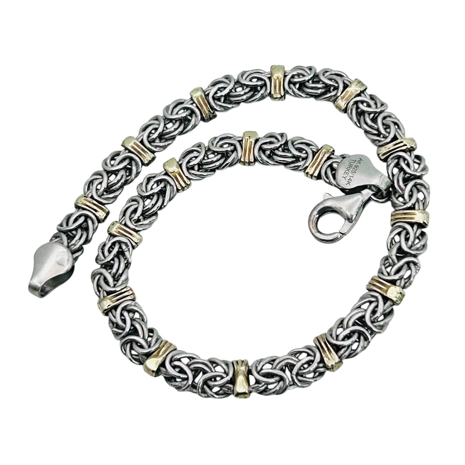 Atasay Kuyumculuk AK Turkey 14 K Gold Sterling Byzantine Bracelet 6.83 G (1 of 6)