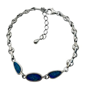 Opal Sterling Linked Chain Bracelet 6 G