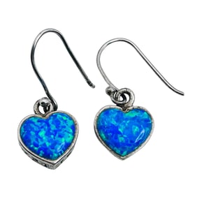 Opal Sterling HAN Filigree Heart Dangle Earrings 3.96 G